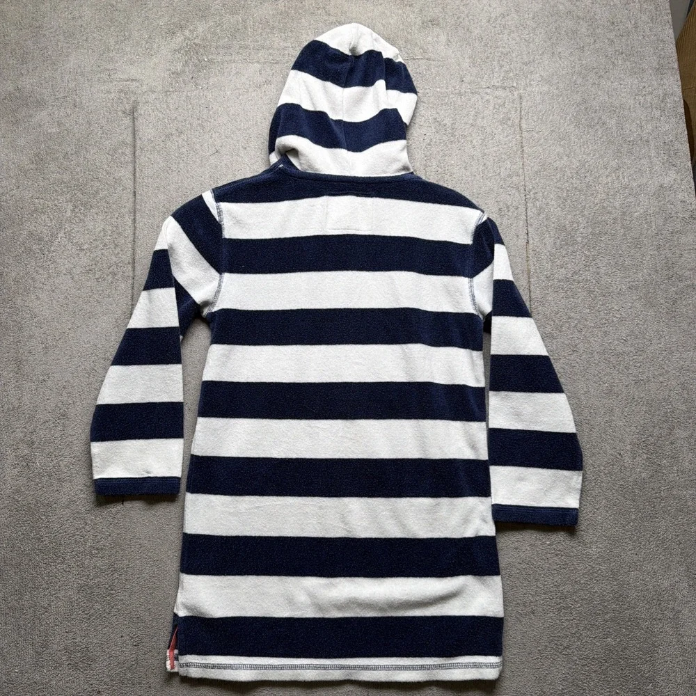 Mini Boden Blue White Striped‎ Terry Cloth Hoodie Kids 7 8